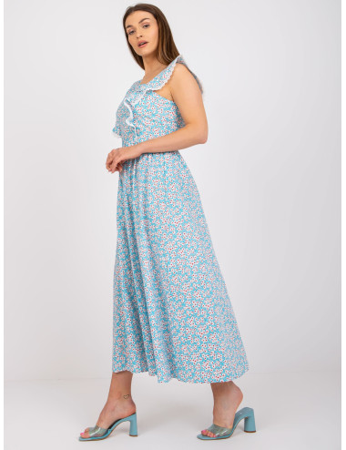 Light Blue Cotton Maxi Dress with Prints 