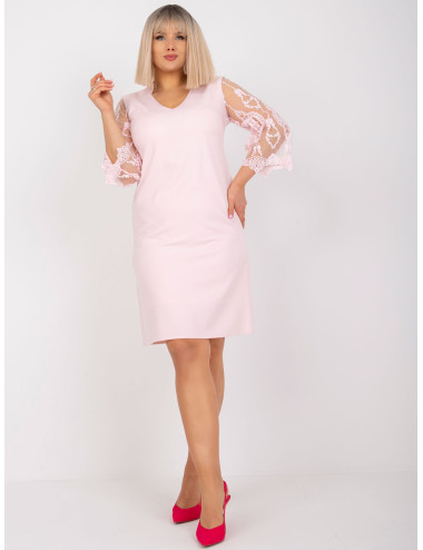 Pink Plus Size Dress with Decorative Valeria Sleeves  