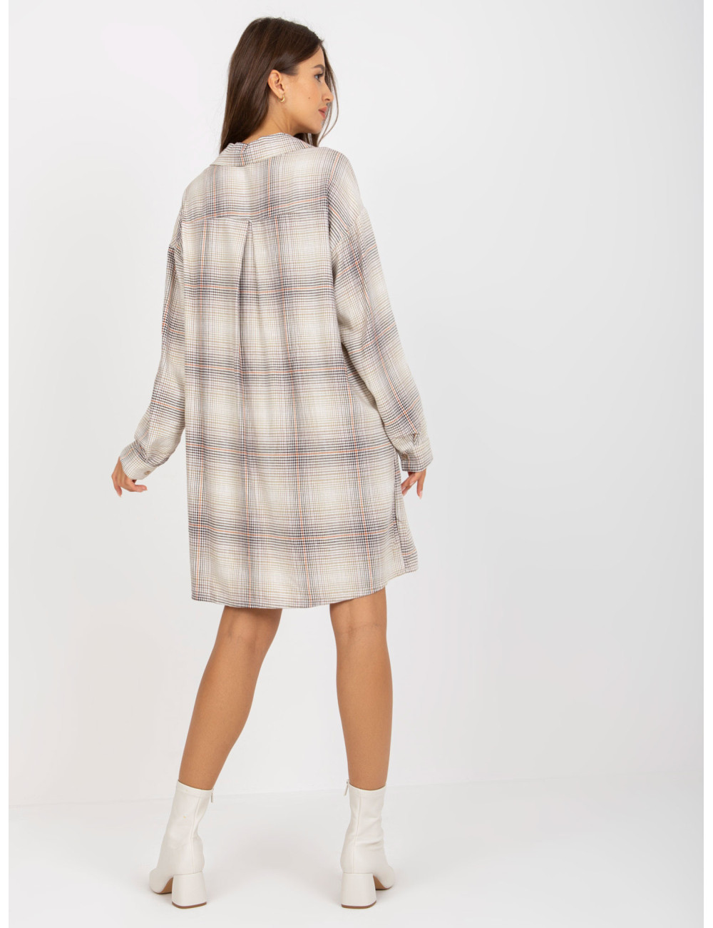 Beige long checked shirt 