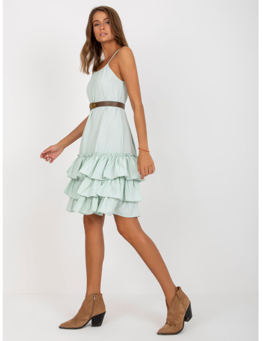 Mint dress with flounces and belt  