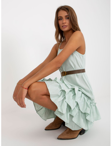 Mint dress with flounces and belt  