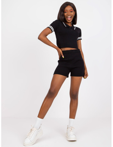 Black ribbed summer set with shorts  