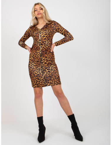 Light brown fitted leoptern dress with zipper  