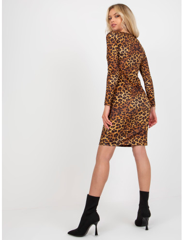 Light brown fitted leoptern dress with zipper  