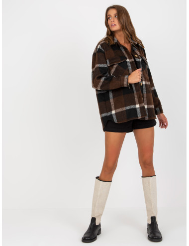 Brown Women's Plaid Shirt with Pockets 