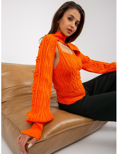 Orangefarbenes Set mit Dust Pullover und Stricktop  