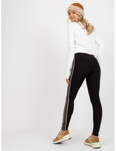 Black Cotton Casual Leggings With Lights   