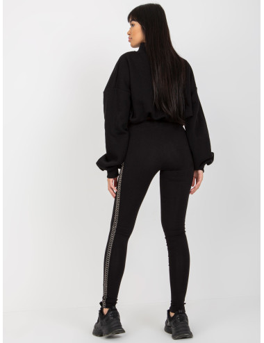 Black women's casual leggings with applique with rhinestones 