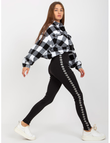 Black women's casual leggings with applique    