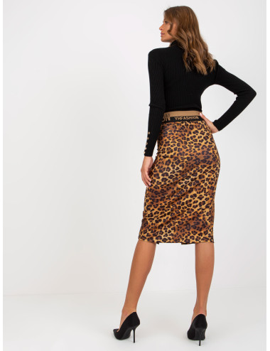 Dark beige and black midi leopard print pencil skirt with zipper  