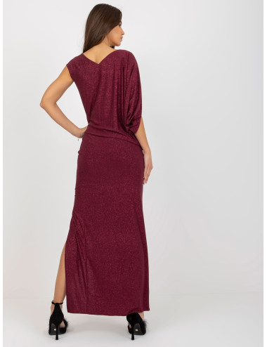 Purple glitter maxi evening dress with slit  