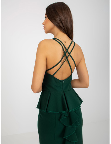 Dark green maxi evening dress on straps 
