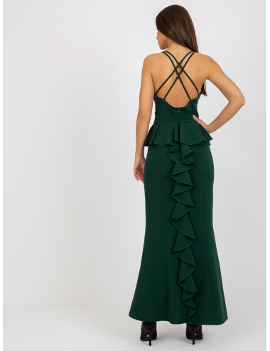 Dark green maxi evening dress on straps 