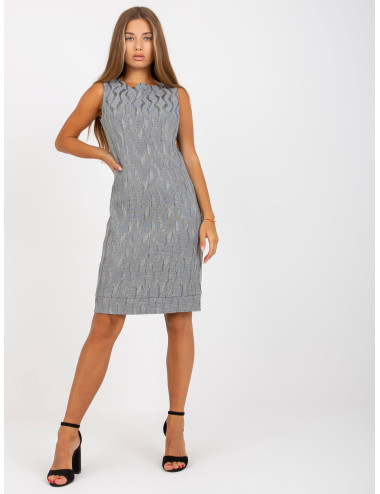Grey and Silver Pencil Knee Length Cocktail Dress  