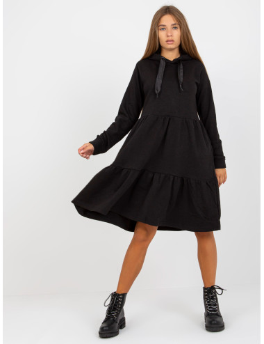 Black Flared Ruffle Sweatshirt Dress FRESH MADE  