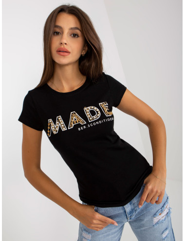 Black T-shirt with applique and print 
