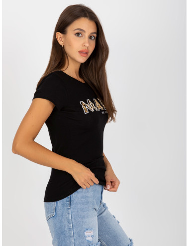 Black T-shirt with applique and print 