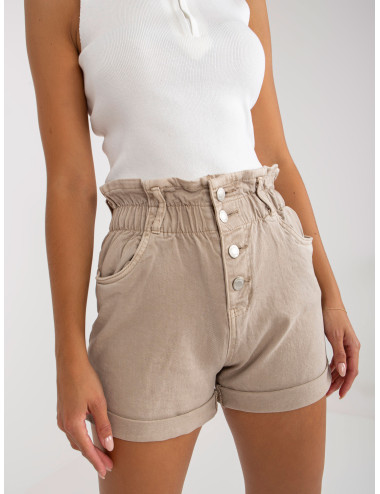 Beige cotton paperbag denim shorts 