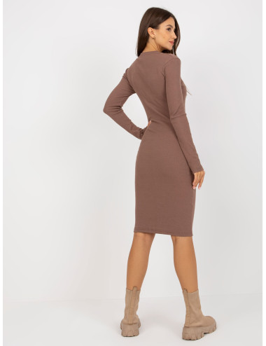 Brown Fit Basic Dress in Ribbed Cotton 