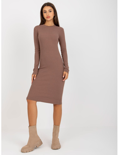 Brown Fit Basic Dress in Ribbed Cotton 
