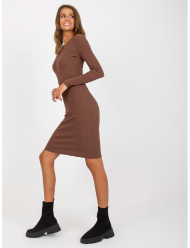 Dark brown basic casual dress with stripes 