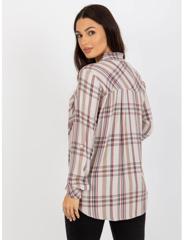 Light beige women's plaid shirt with pockets  