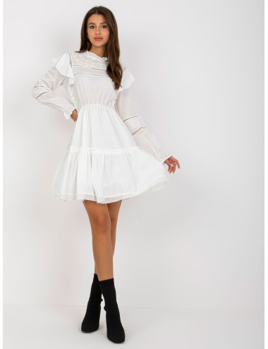 White Ruffle Cotton Mini Dress 