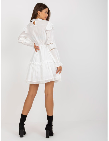 White Ruffle Cotton Mini Dress 