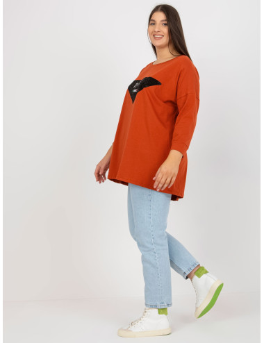 Brick cotton blouse plus size with applique 