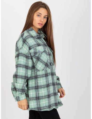 Mint Plaid Top Shirt With Pockets  