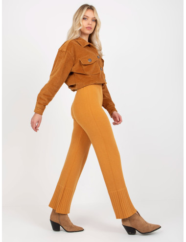 Dark yellow wide knit pants with elastic waist   