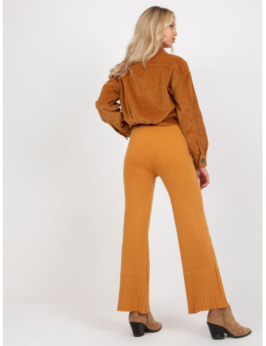 Dark yellow wide knit pants with elastic waist   