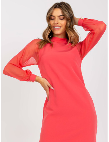 Coral classic cocktail dress with slit  