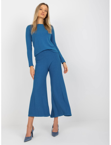 Dark Blue High Waist Wide Knit Pants  