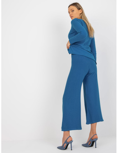 Dark Blue High Waist Wide Knit Pants  