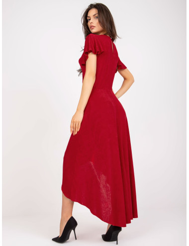 Red evening dress with longer back 