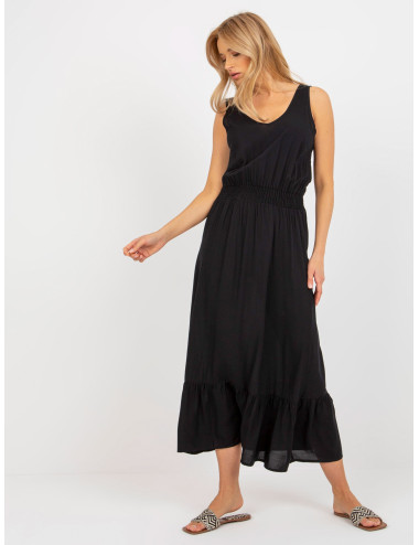 Black maxi dress with frill and elastic waistband FRESH MADE 