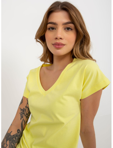 Light Yellow Solid Color V-Neck Basic T-Shirt 
