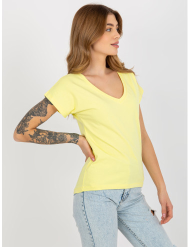 Light Yellow Solid Color V-Neck Basic T-Shirt 