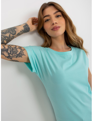 Light blue plain basic t-shirt with round neckline 