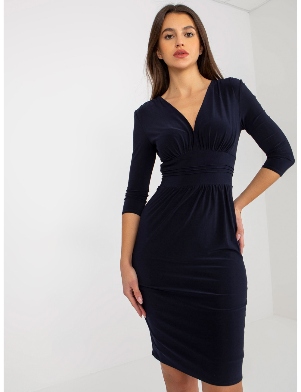 Navy Blue Pencil 3/4 Sleeve Mini Cocktail Dress  