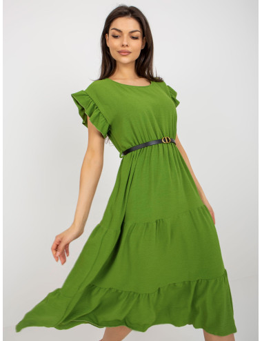 Light green dress with ruffle and round neckline 