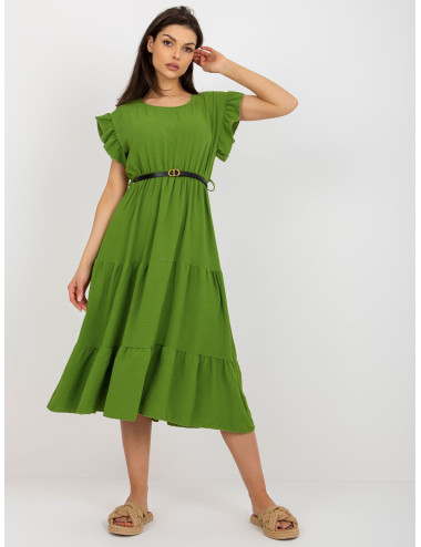 Light green dress with ruffle and round neckline 