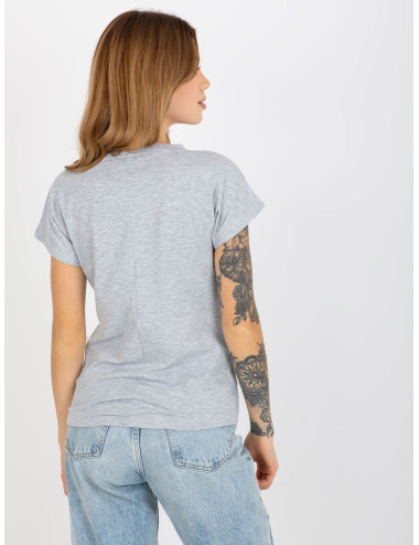 Gray melange T-shirt basic with V-neck  