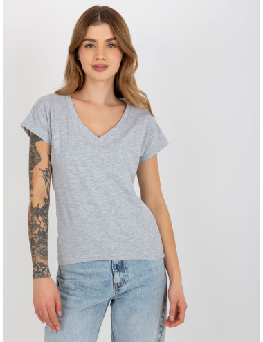Gray melange T-shirt basic with V-neck  