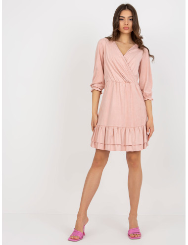 Dirty pink cocktail dress with wrap neckline 