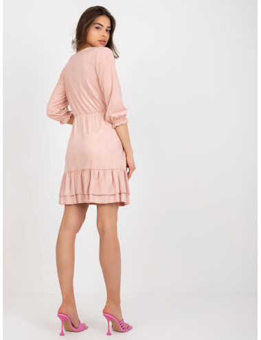 Dirty pink cocktail dress with wrap neckline 