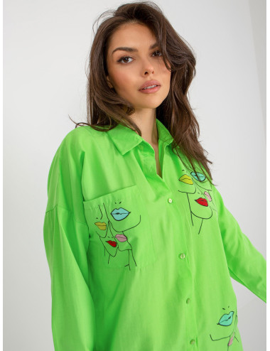 Light green cardigan shirt with print and collar 
