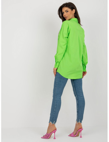 Light green cardigan shirt with print and collar 