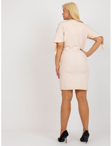 Light beige plus size dress with slits on the sleeves 